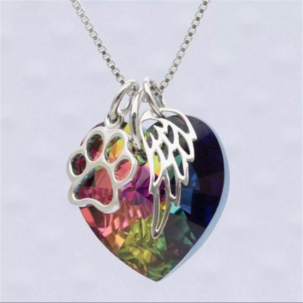 Rainbow Bridge Paw Print Memorial Pet Necklace
